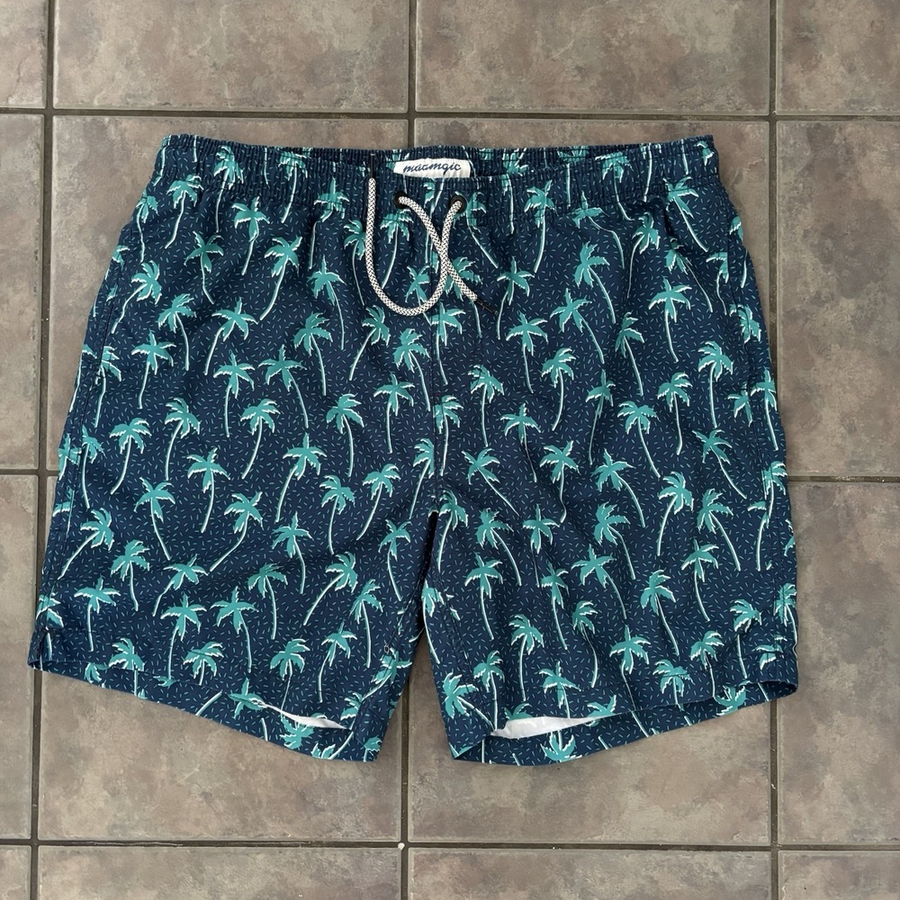 Maagic Mens 7 Inch Coconut Tree Swim Trunks Blue Teal  XX L